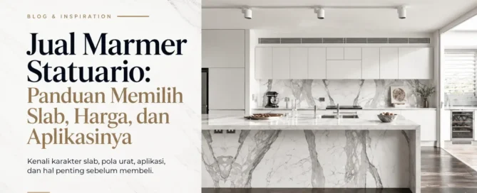Marmer Statuario pada kitchen island dan backsplash interior modern