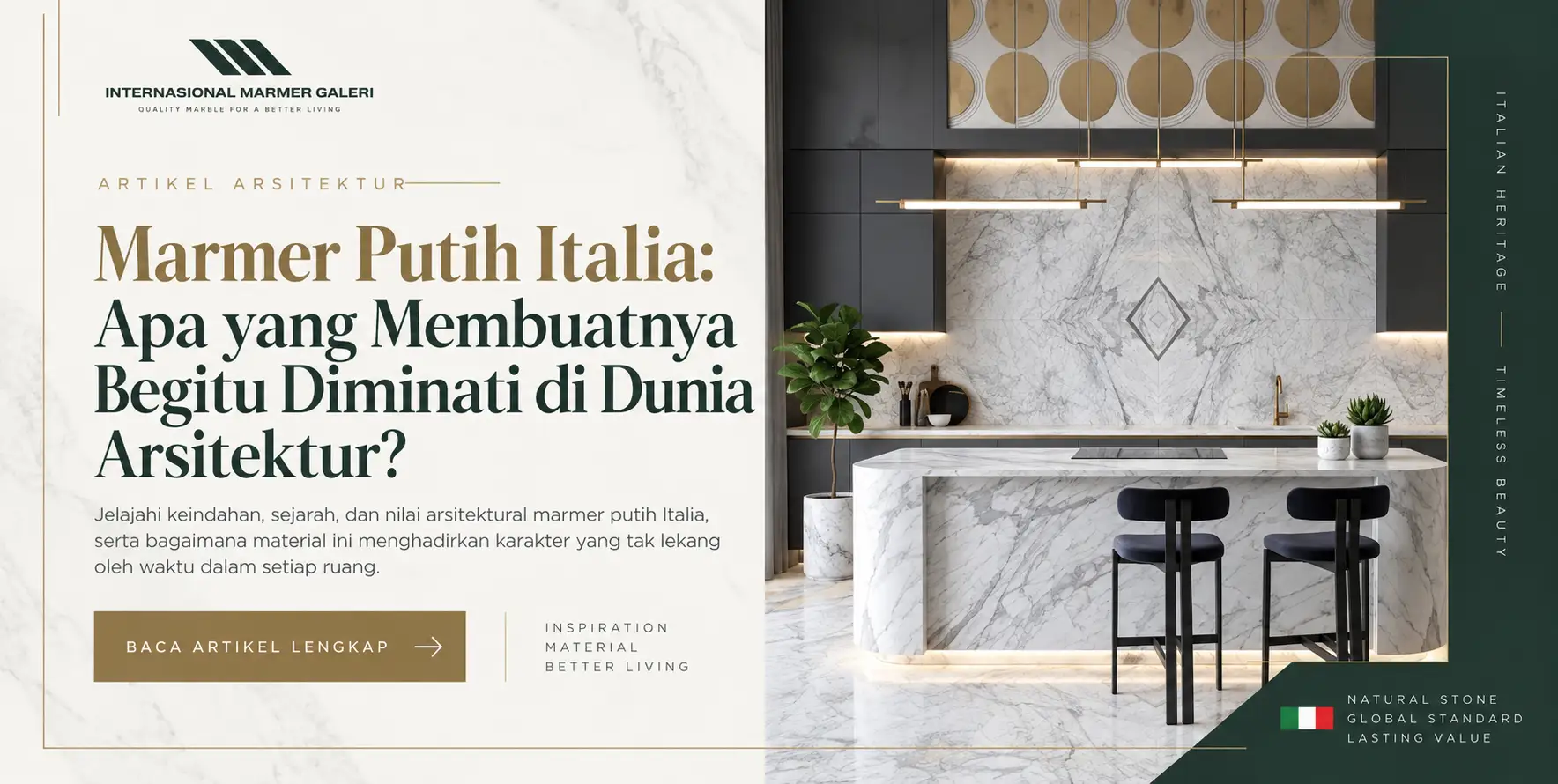 Interior modern dengan marmer putih sebagai elemen utama arsitektur