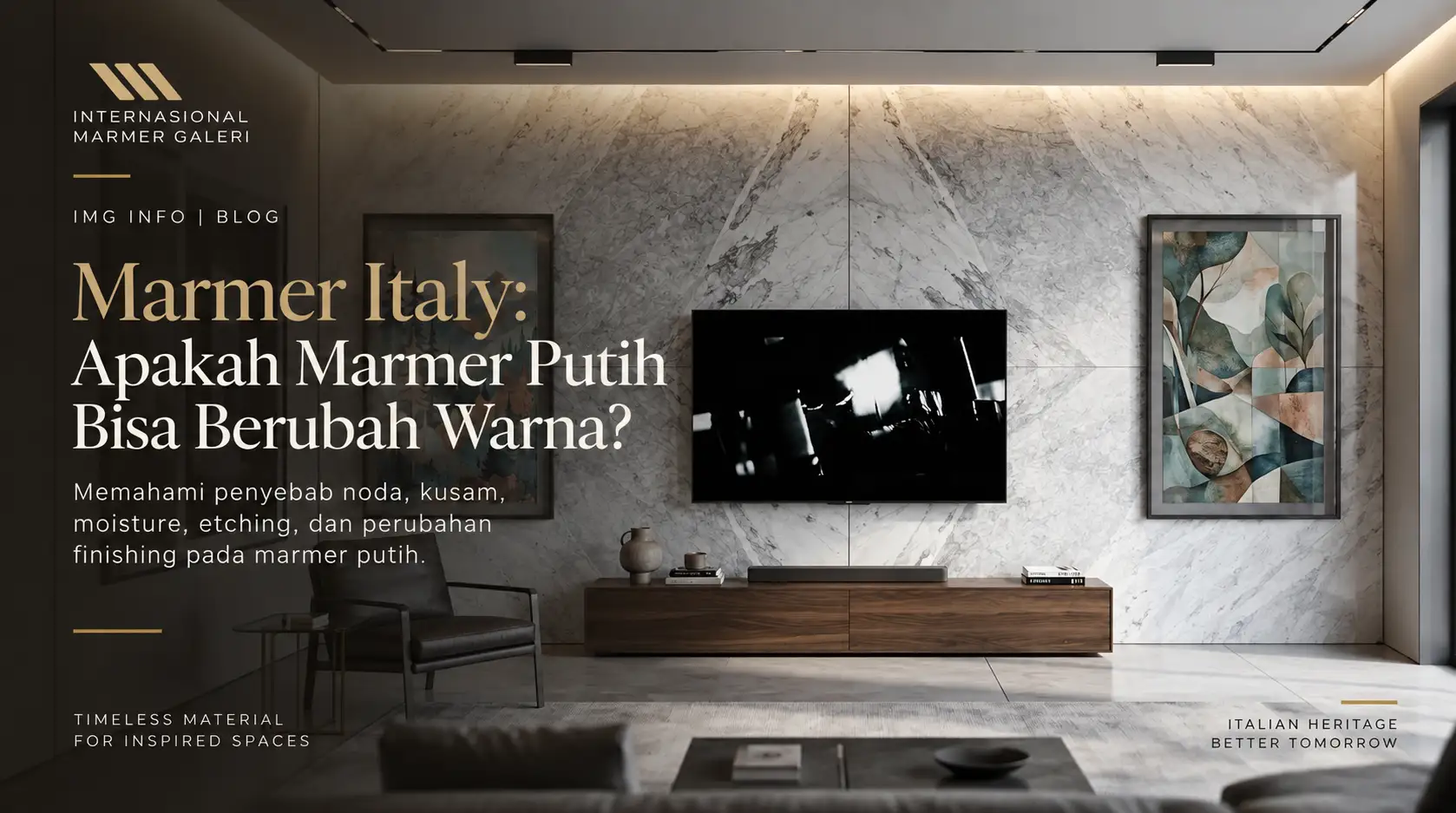 Interior modern dengan dinding marmer putih Italy dan karakter urat alami