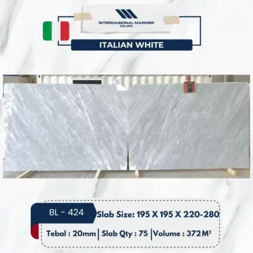 Marmer Carrara Putih asal Italia. Cocok digunakan untuk lantai hingga focal poin.