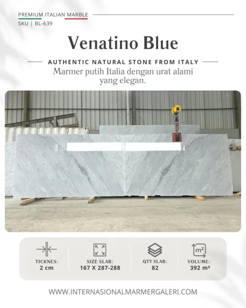 marmer putih venatino blue carrara italia, cocok untuk lantai dinding hingga meja.