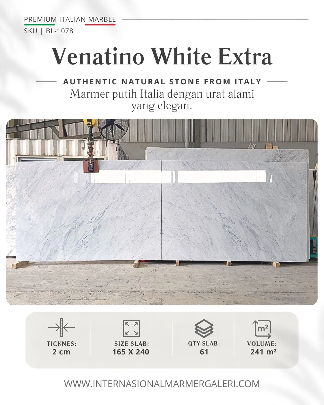 Marmer Carrara Asli Italia Elegan untuk Desain Interior