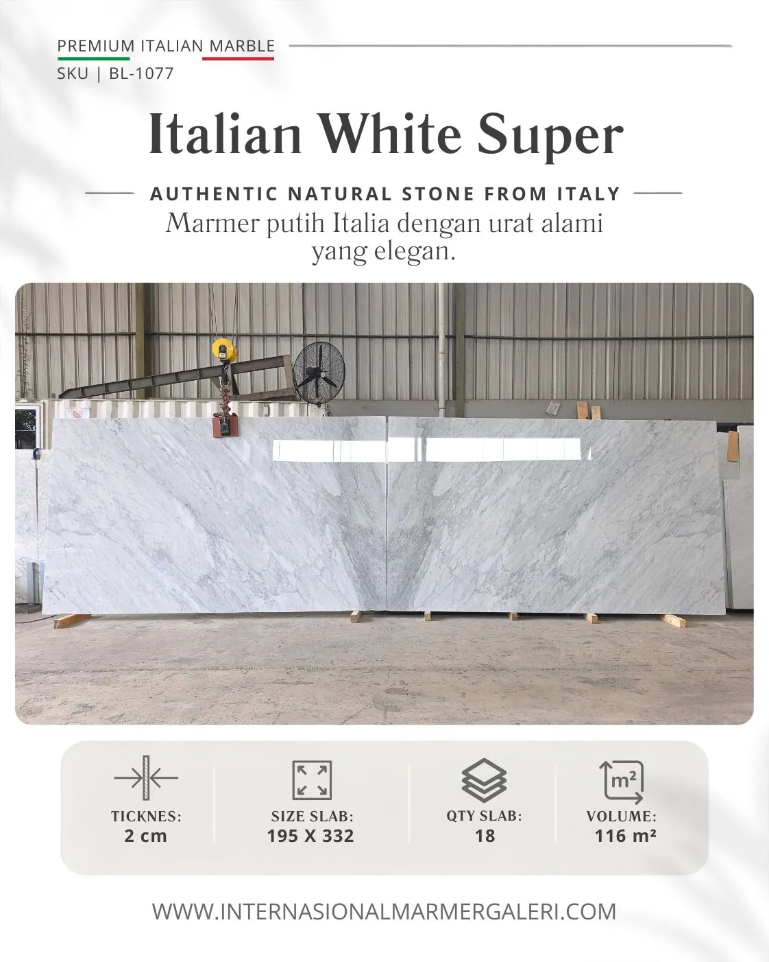 Marmer Carrara Pola Bookmatch Ideal untuk Lantai hingga Feature Wall