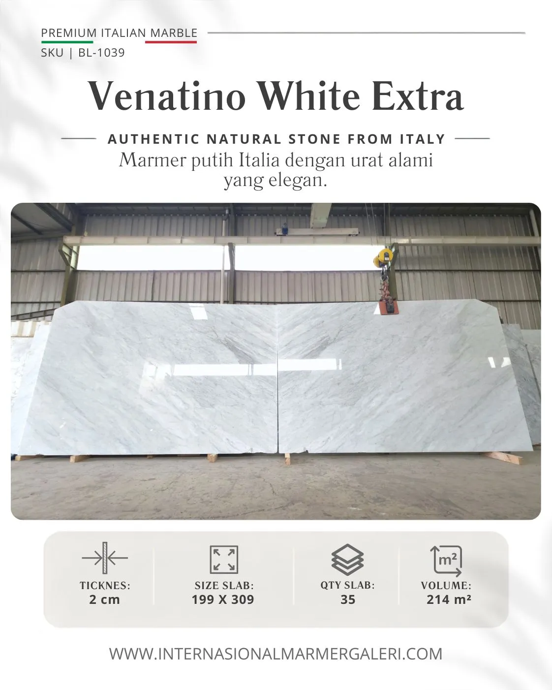 Marmer Carrara Slab Besar Cocok untuk Lantai