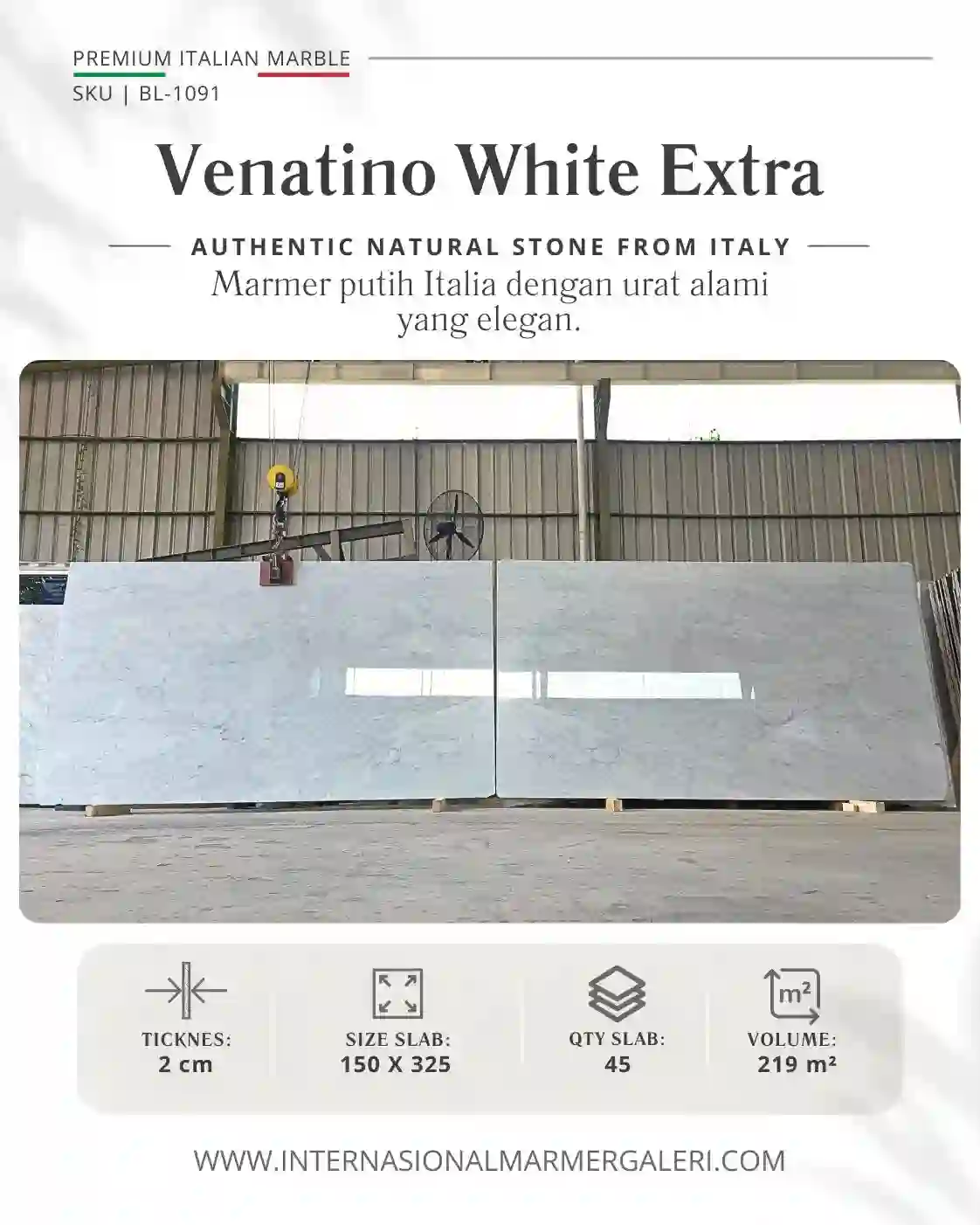Marmer Carrara Urat Lantai | BL-1091 Venatino White Extra